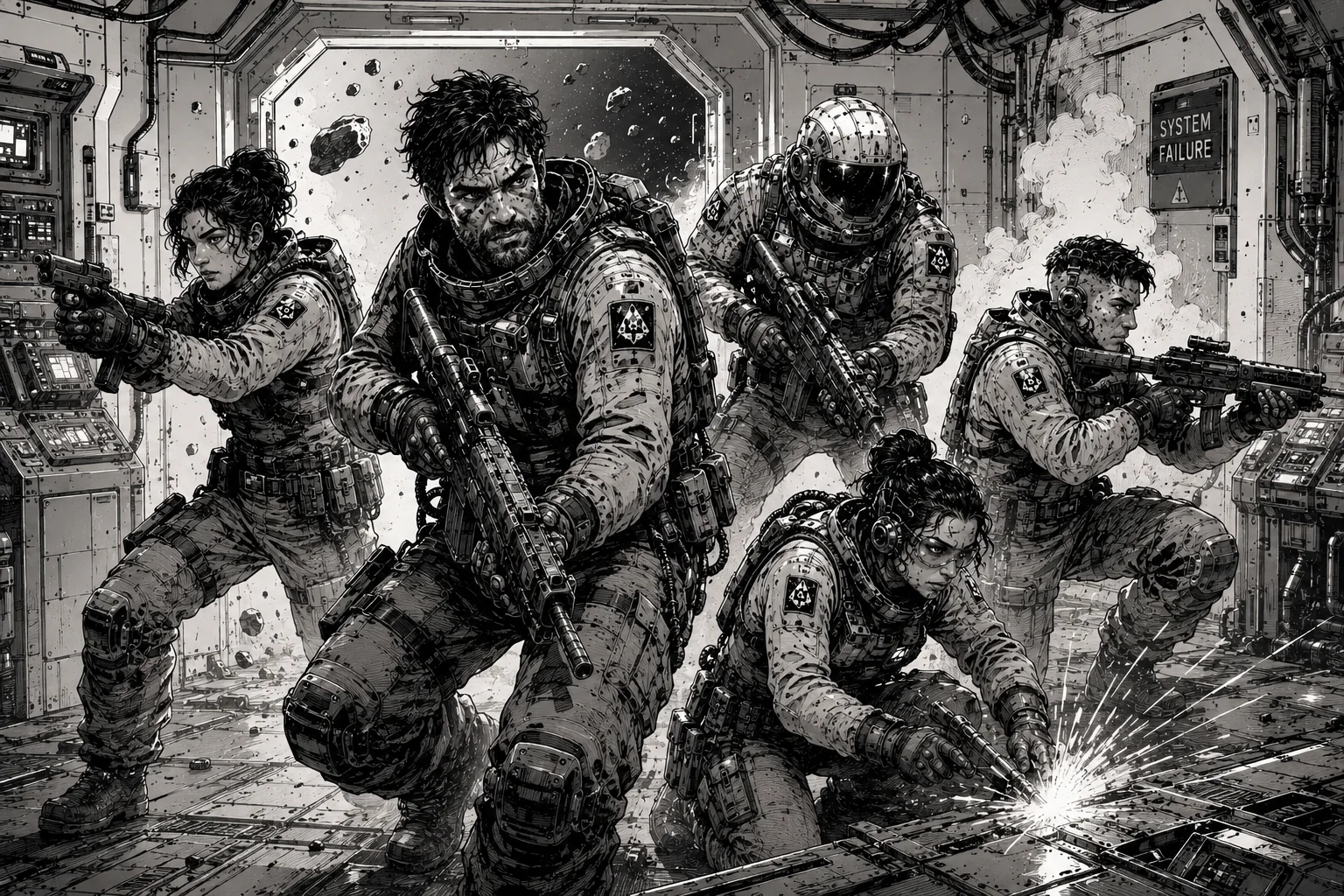 Awake in the Black crew in a high-pressure shipboard combat action scene