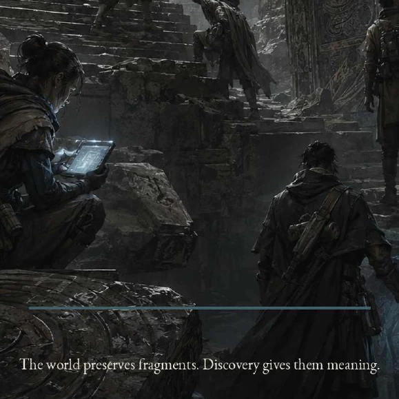 Explorers recovering instruction from an ancient Force site